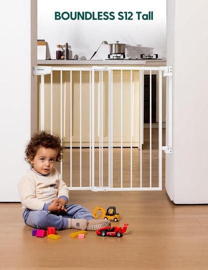 Babelio 29.7-46.5" No Bottom Bar Baby/Dog Gate for Stairs, House and Doorways, Auto Close Safety Pet Gates with Large Walk Thru Door, Hardware Mount, Black