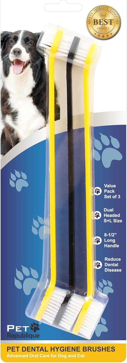 Pet Republique Dog Toothbrush Set of 6 – Dual Headed Dental Hygiene Brushes for Small to Large Dogs, Cats, and Most Pets