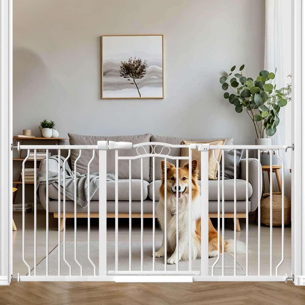 Fairy Baby 62.5"-71.6" Extra Wide Baby Gate Pressure Mount, Long Large Dog Gate Indoor Doorways Stairs, No Drill Safety Child Gate for Kids with Double Lock, Walk Thru Pet Gate for Puppy Doggy, Black