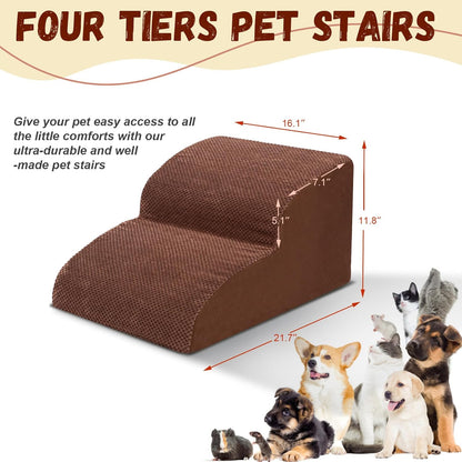 Dog Stairs for Small Dogs - High Density Foam Dog Ramp, Extra Wide Pet Steps with Non-Slip Bottom for High Beds, Couche and Sofa, Best for Pet Injured, Older Dogs Cats (Grey, 4 Steps)