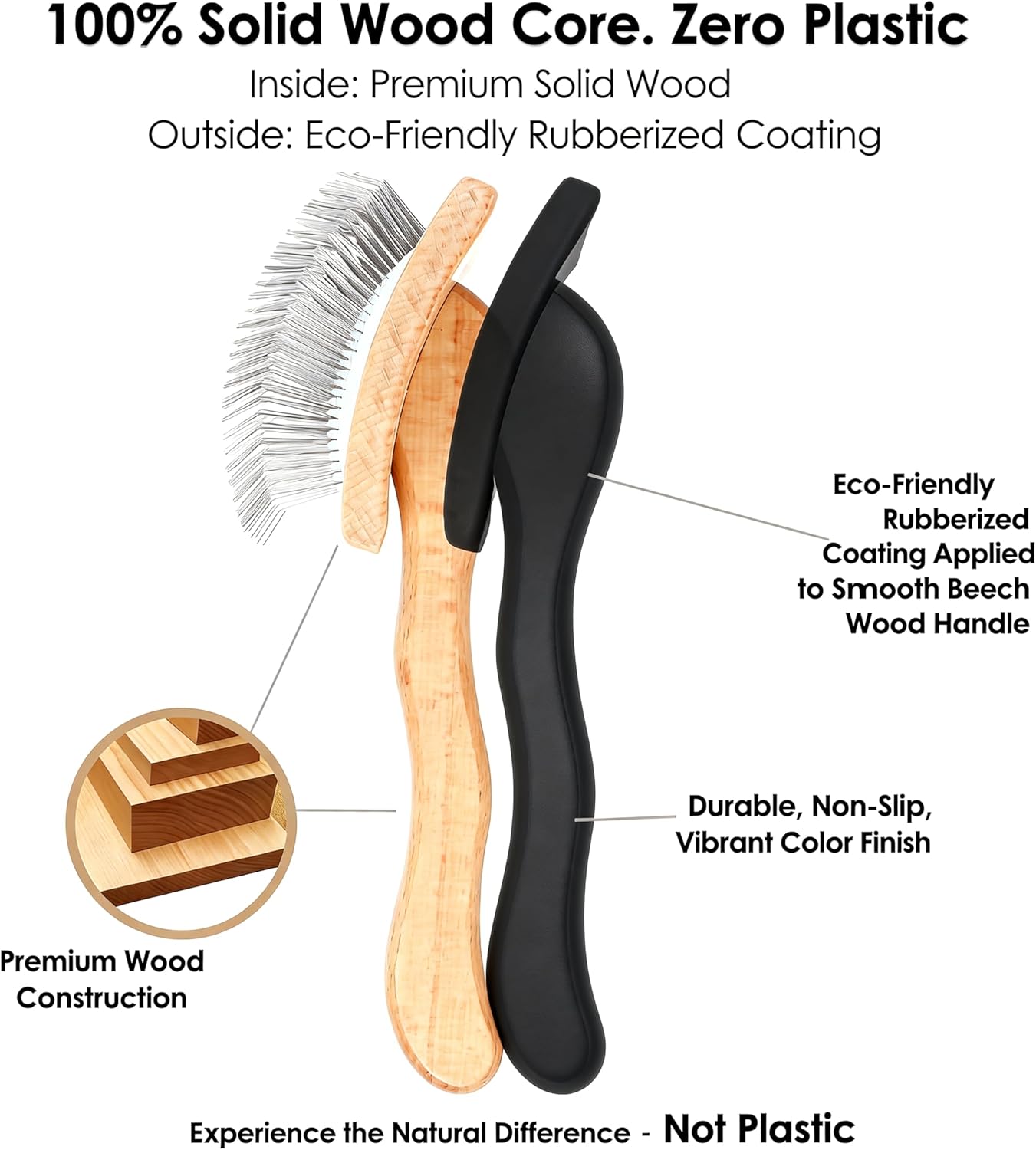 Slicker Brush for Doodles and Poodles - 2-Piece Solid Wood Dog Grooming Set with Extra Long Pin Dematting Tool and Metal Comb for Curly, Matted & Thick Hair, Purple