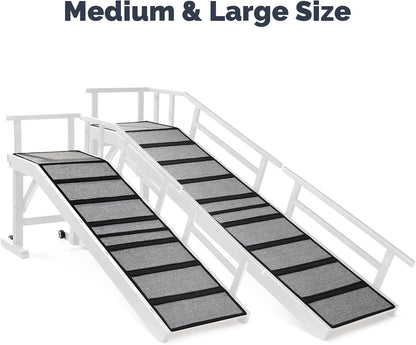 Dog Ramp for Bed or Couch, Wooden Pet Ramp with 20° Gentle Slope, Removable Side Rails, Non-Slip Surface, Top Platform & Wheels, Safe Bed Ramp for Small, Large & Senior Dogs, 60" Long, Mahogany