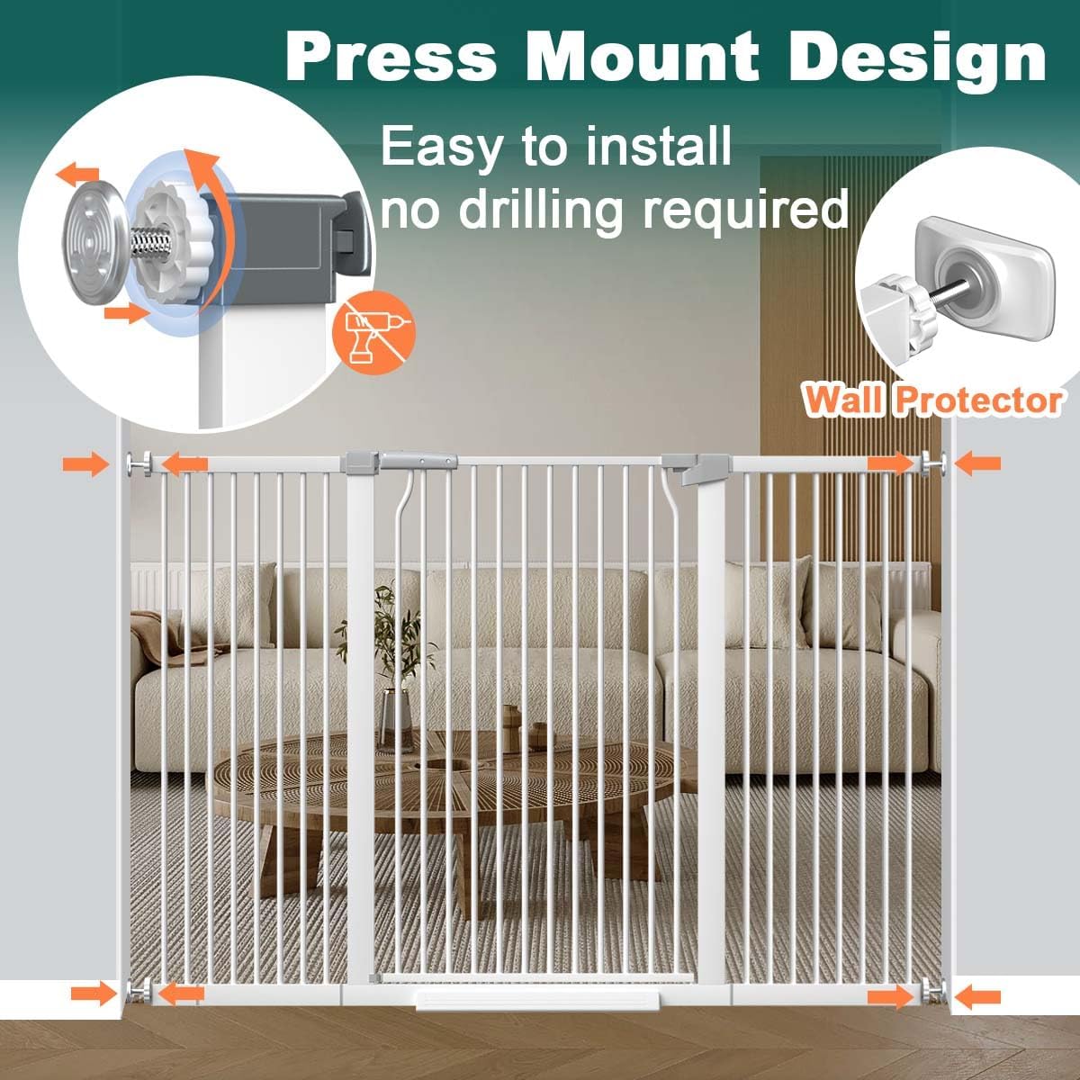 Fairy Baby 40.5" Extra Tall Baby Gate for Stairs, Fits Openings of 40.6" to 54.7" Wide, Extra Wide Dog Gate Indoor, Pressure Mounted Walk Thru Swing Auto Close Metal Puppy Barrier for Doorway, Black