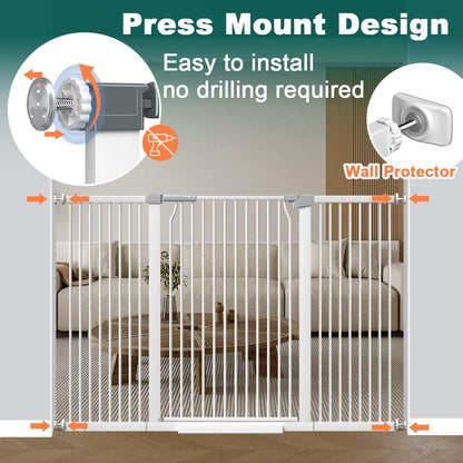 Fairy Baby 40.5" Extra Tall Baby Gate for Stairs, Fits Openings of 40.6" to 54.7" Wide, Extra Wide Dog Gate Indoor, Pressure Mounted Walk Thru Swing Auto Close Metal Puppy Barrier for Doorway, Black