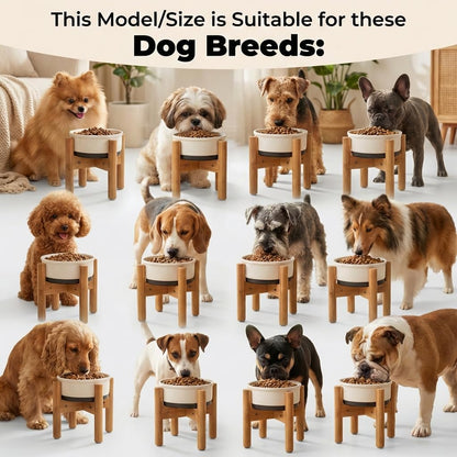 Dog Bowl Stand - Mid-Large Dogs Suitable - Elevate, Raise Bowl to 12-inch High - Adjustable, Fits Any Pet Food/Water Feeders, and Fountains - Durable Bamboo