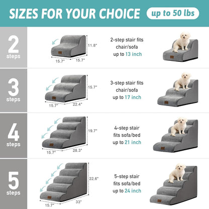 COZY KISS Dog Stairs for Small Dogs 15.7" H, Curved Dog Step for Puppy, Older Cat, Medium Pet Ramp for Sofa, Couch or Chair, Ladder with High Density Foam, 3 Step, 15.7x22.4x15.7 inch, Beige