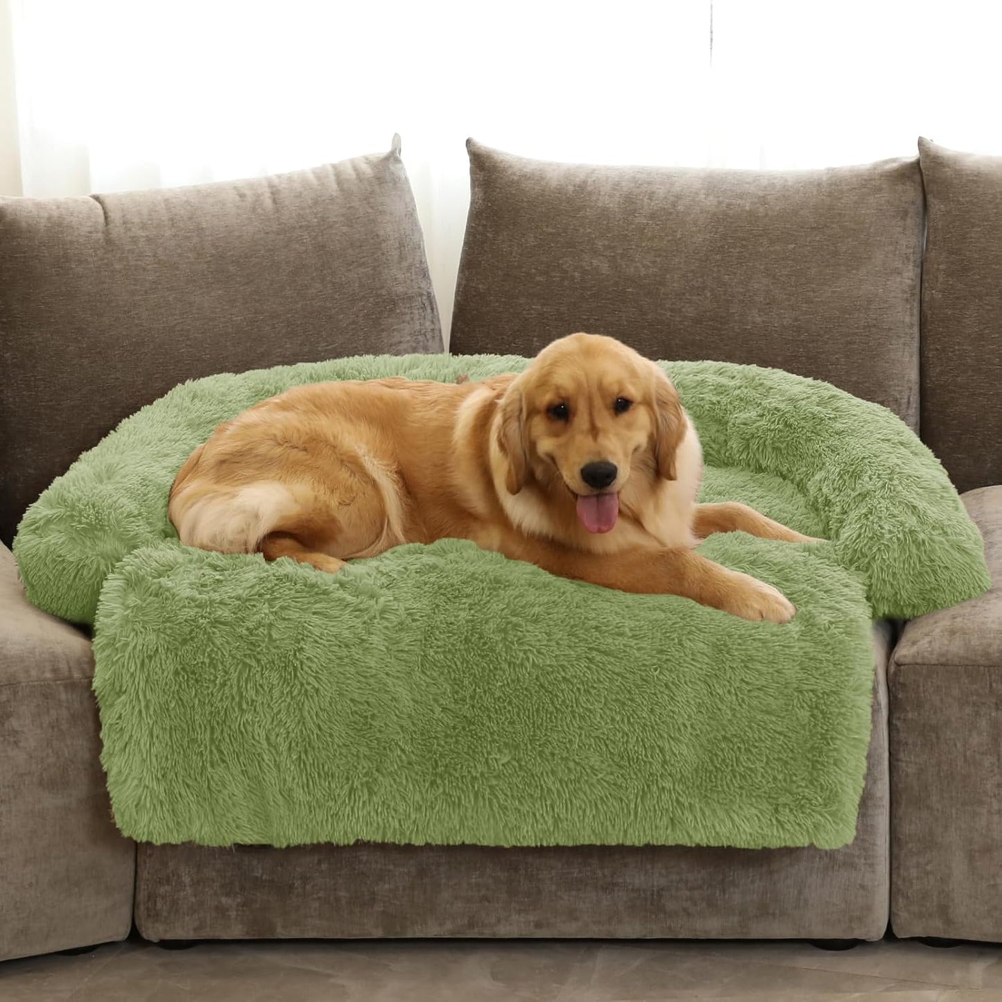 Calming Dog Bed Fluffy Plush Dog Mat for Furniture Protector with Removable Washable Cover for Large Medium Small Dogs and Cats (Large, Light Grey)