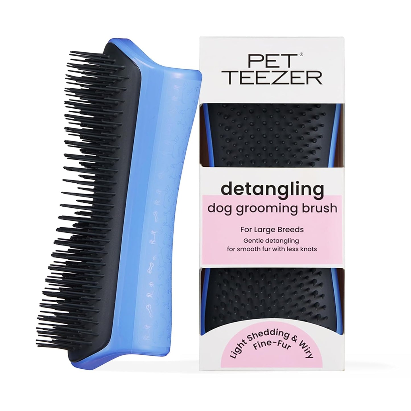 Pet Teezer Detangling Dog Grooming Brush, Dog Bath Brush for Long Haired Breeds and Wet or Dry Fur, Large, Navy & Orange