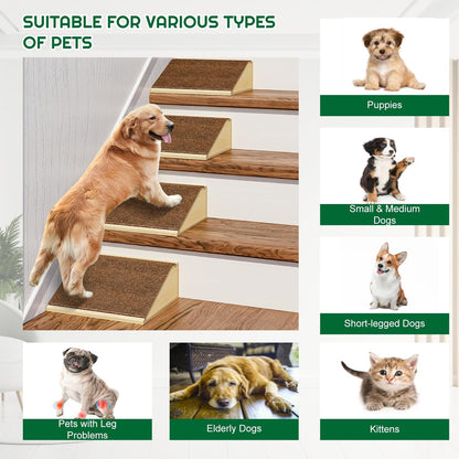 TIMHAKA 2 Pack Dog Ramp for Stairs, Upgraded Widened Non-Slip Dog Stairs for Small Medium Dogs, Wooden Pet Steps for Staircase, Steps and Stairs Assist for Injured & Aged Pets