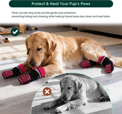 Kuoser Non Slip Dog Socks for Hardwood Floors, 4Pack Anti-Slip Dog Grippy Socks to Prevent Licking Paws, Dogs Booties Paw Protectors with Double-Sided Traction for Small Medium Large Senior Dogs, XS