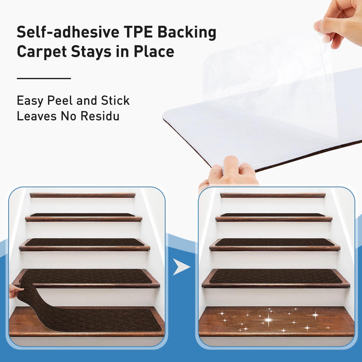 Non Slip Stair Treads for Wooden Steps,15 Pack 8" X 30" Stairs Carpet Treads Indoor with Reusable Peel and Stick Adhesive for Kids Elders and Pets