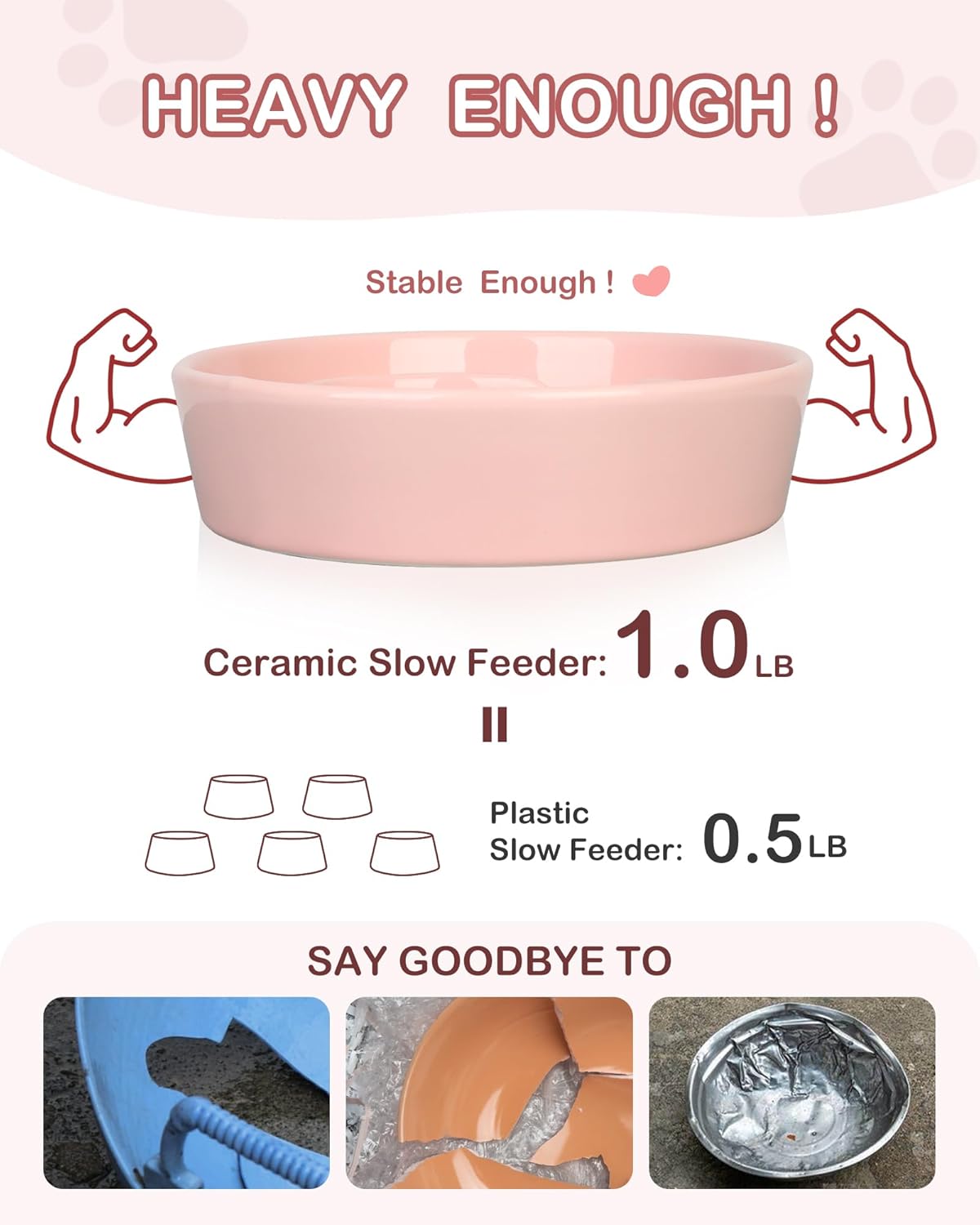 TRUVIC Ceramic Slow Feeder Dog Bowls Small Breed, 0.6 Cup Slow Feeder Cat Bowls for Fast Eaters, Ceramic Dog Food Dish no Black Chin, Puzzle Bowl for Small Dogs and Cats, White