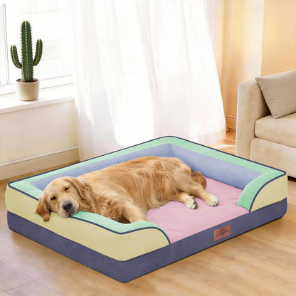 Comfort Expression Orthopedic Dog Bed for Extra Large Dogs 42x30 Inch, Waterproof Egg Crate Foam XL Pet Bed with Removable Bolsters, Dog Couch with Washable Cover & Non-Slip Bottom, Grey - Colors A