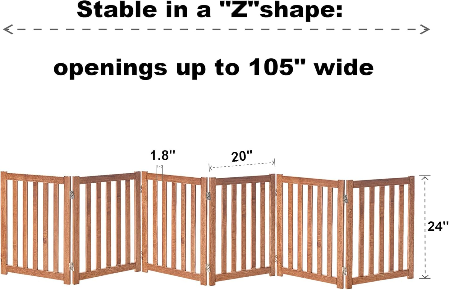 LZRS 2-Panel Wooden Free Standing Foldable Dog Gate Indoor – Solid Hardwood 24" High, Step-Over Safety Pet Gate for Doorways, Stairs & Small Spaces - Indoor Use, White