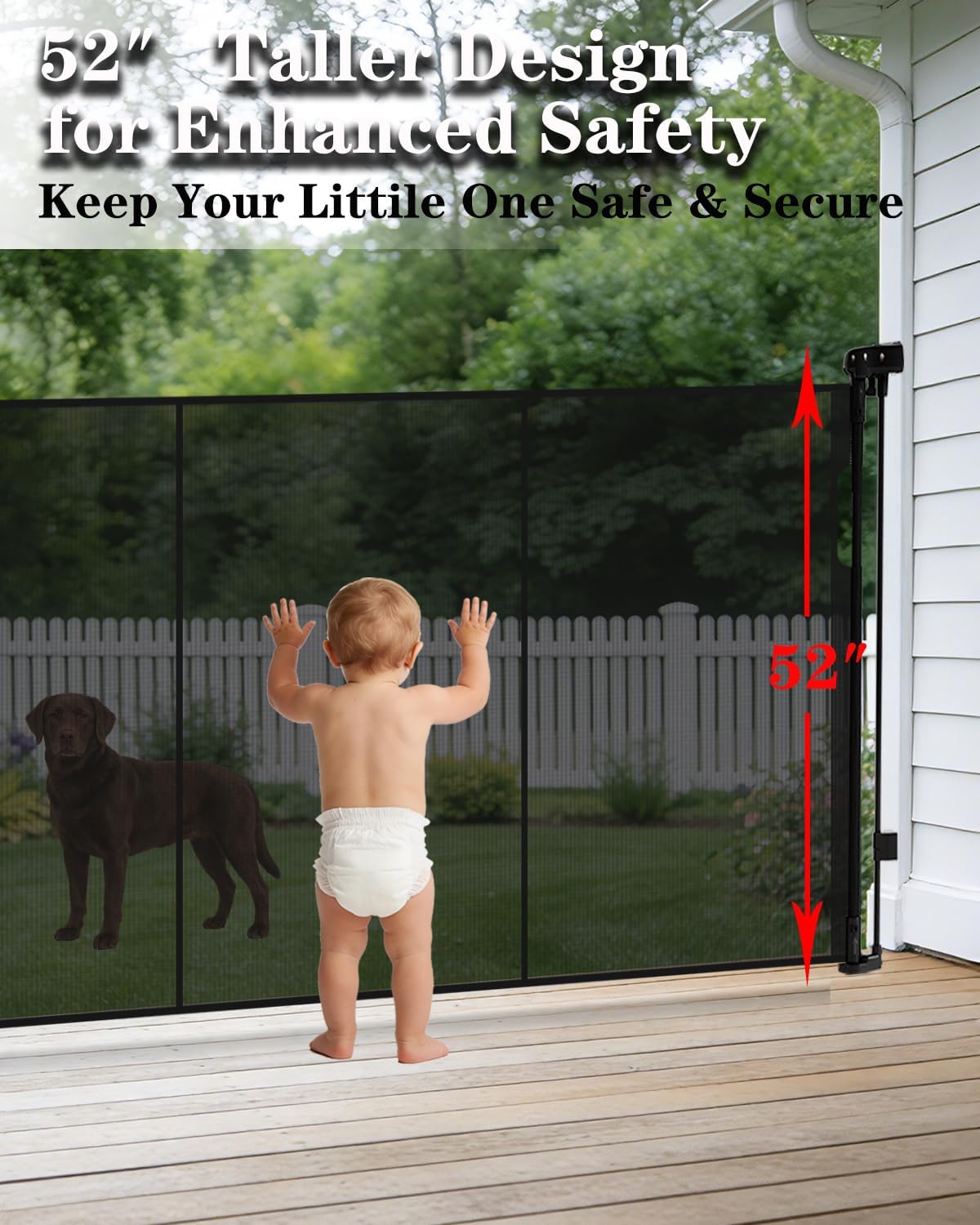 240'' Extra Wide Retractable Baby Gates for Large Opening, 42" Tall Retractable Dog Pet Gate with Support Rods, Long Mesh Screen Child Safety Gate for Garage Doorways Deck Stairs Yard Outdoor Indoor