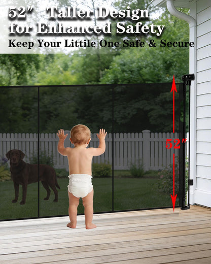 240'' Extra Wide Retractable Baby Gates for Large Opening, 42" Tall Retractable Dog Pet Gate with Support Rods, Long Mesh Screen Child Safety Gate for Garage Doorways Deck Stairs Yard Outdoor Indoor