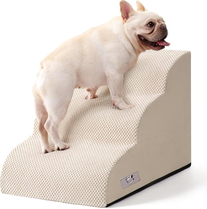 Airpanda Dog Stairs for Small Dogs and Cats – 3 Step Pet Ramp for Couch & Sofa, Non-Slip Dog Steps for Pets, Washable Cover, High-Density Support Foam for Easy Climbing,Beige