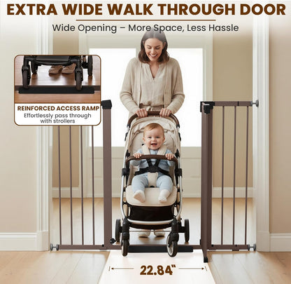 Mumeasy Baby Gate Extra Wide, 29.7-51'' Pressure Mounted Dog Gate with Walk Thru Door, Auto Close Pet Gate for House, Stairs, Doorways,Black