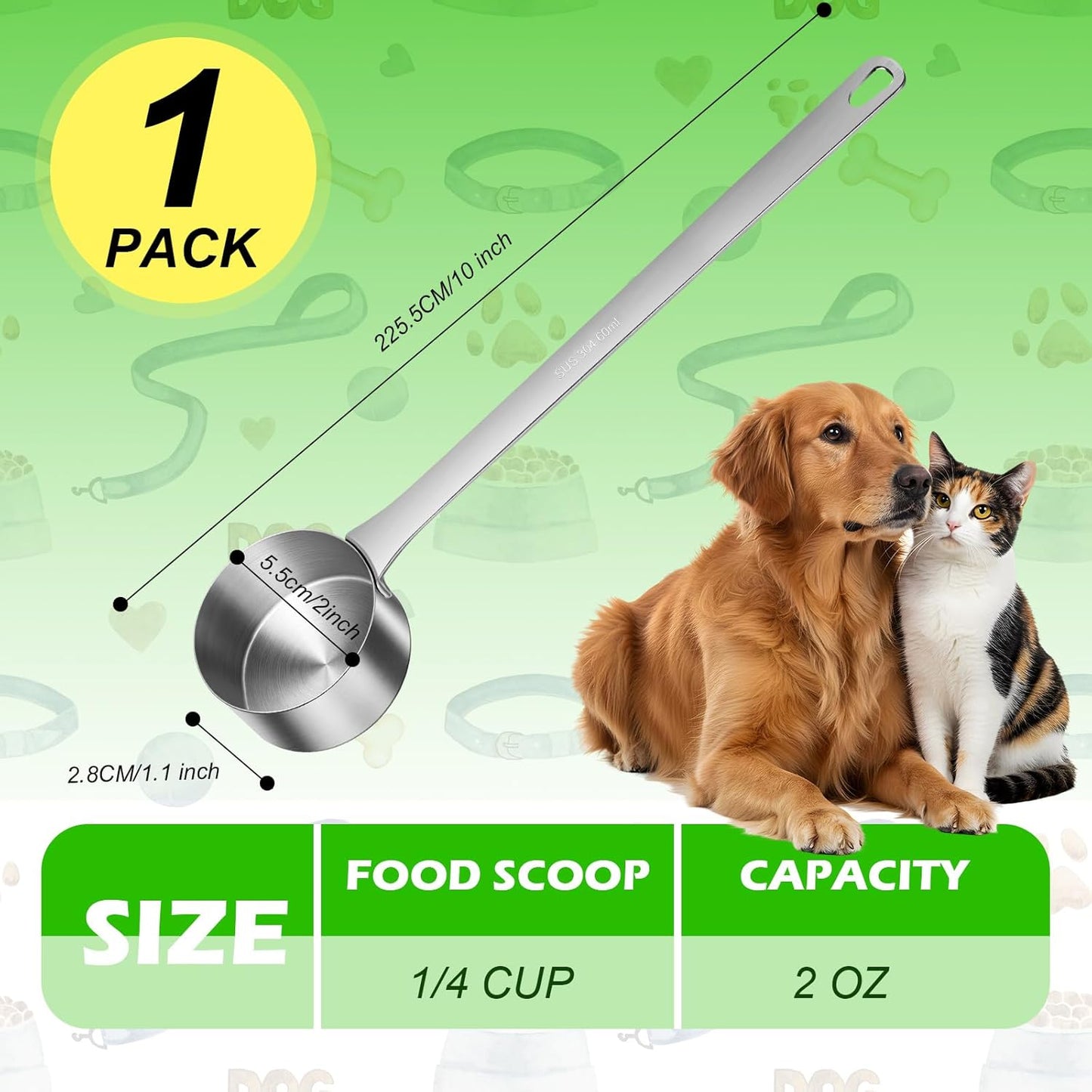 1 Cup Dog Food Scoop,Scoop for Dog Foods with 7.8'' Long Handle,Stainless Steel Dog Food Measuring Cups for Pet Foods,Easy to Clean (1CUP)