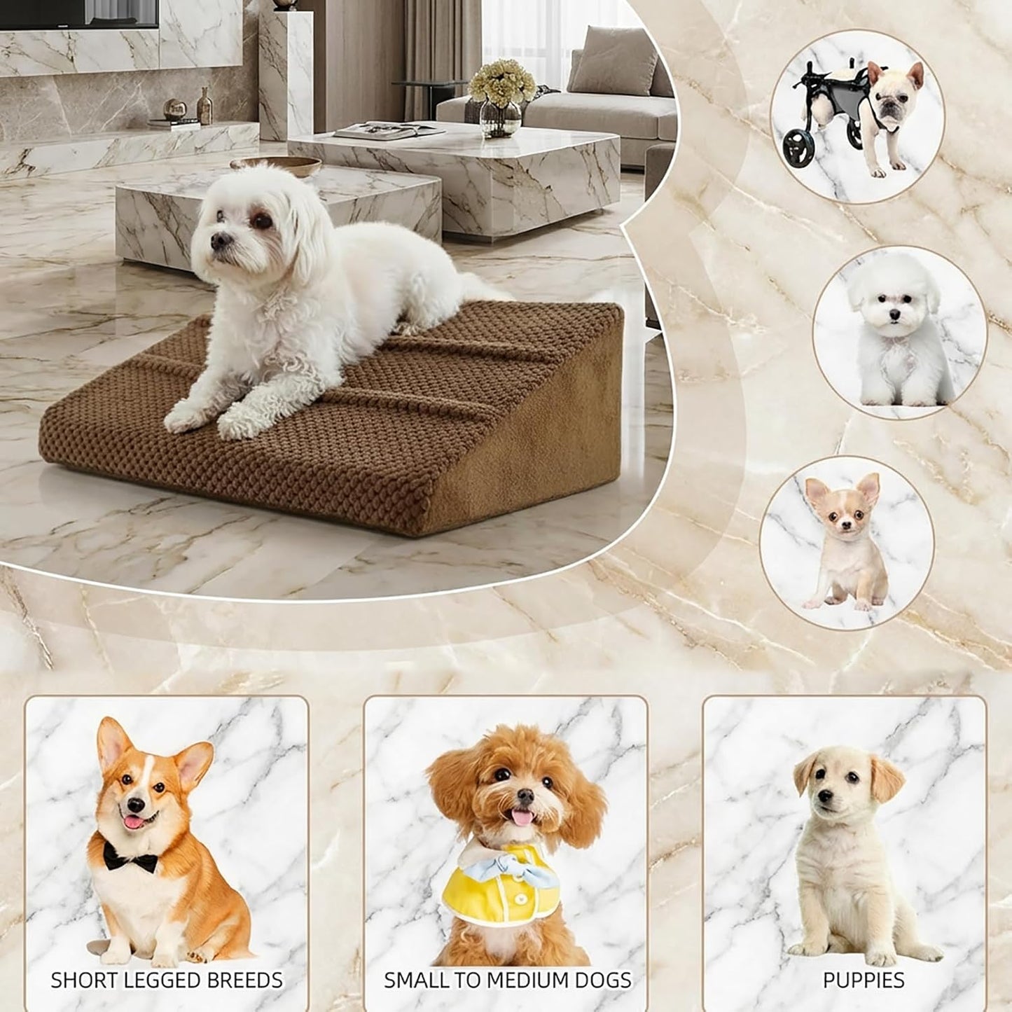 Dog Ramp for Stairs - Dog Steps-Anti-Slip Foam Stair Wedges for Small & Senior Dogs,Gentle Slope Pet Steps with Washable Corduroy Cover, Self-Sticky Pads for Safe Climbing (Gray,2-Pack)
