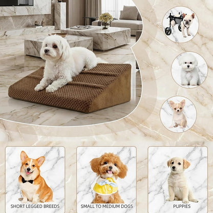 Dog Ramp for Stairs - Dog Steps-Anti-Slip Foam Stair Wedges for Small & Senior Dogs,Gentle Slope Pet Steps with Washable Corduroy Cover, Self-Sticky Pads for Safe Climbing (Gray,2-Pack)