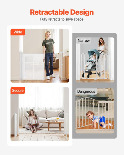 VEVOR Retractable Baby Gate, 34 inch Tall, Extends up to 110 inch Wide, Retractable Gate for Kids or Pets, Mesh Material, Easy to Install for Indoor Stairs, Doorways, Hallways, Playrooms, Gray