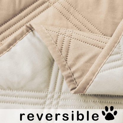 fuguitex Waterproof Dog Blanket, Pet Friendly Reversible Throw Essential for Small Dogs, Tear Resistant Leakproof Washable Couch Cushion Bed Protector Cover for Indoor Furniture（30"*70",Beige+Cream