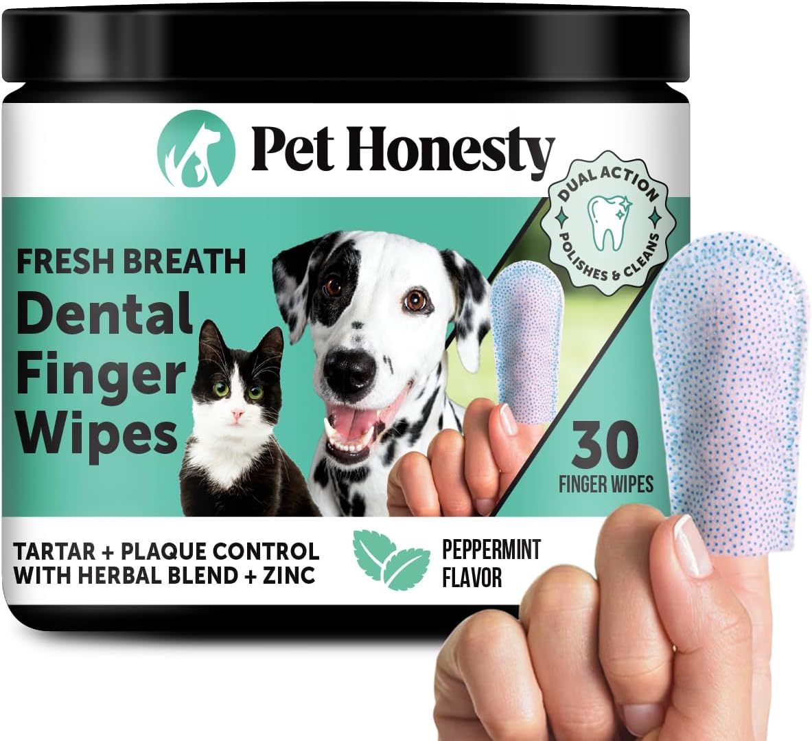 Dog Dental Finger Wipes for Teeth Cleaning Plaque Off - Dental Care for Dogs & Cats, Stain & Tartar Remover for Teeth, Finger Toothbrush Wipes, Fresh Breath & Gum Care with Zinc + Green Tea - 30 ct