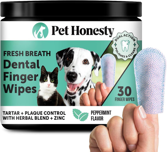Dog Dental Finger Wipes for Teeth Cleaning Plaque Off - Dental Care for Dogs & Cats, Stain & Tartar Remover for Teeth, Finger Toothbrush Wipes, Fresh Breath & Gum Care with Zinc + Green Tea - 30 ct
