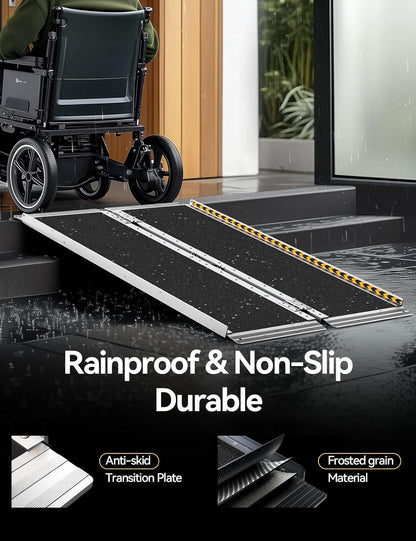 FACHNUO 2 Feet Portable Wheelchair Ramp, Non-Skid Aluminum Handicap Ramps with Handle, Folding Threshold Wheel Chair Ramp for Home Steps, Stairs, Entry, Doorways, Applicable Height 2-6 inches