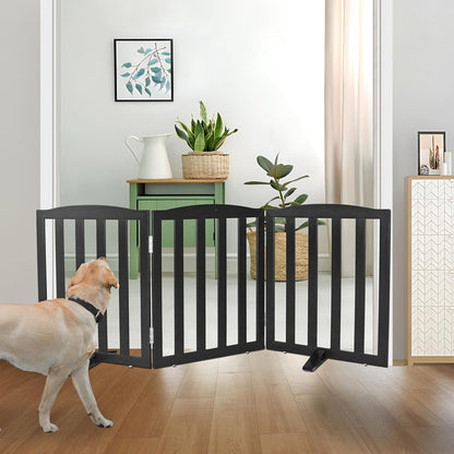 ZJSF Foldable Freestanding Indoor Dog Gate for House Wood White Long Pet Gates Dog Fence for Stairs Puppy Gates for Hallways,Pet Fence, Puppy Gate,Support Feet Included 24 "Height-3 Panels