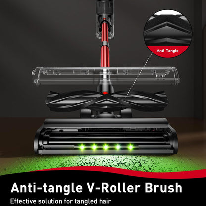 Cordless Vacuum Cleaner, 45KPA Stick Vacuum, 45Mins Runtime, 8-in-1 Anti-Tangle Vacuum Cleaners for Home with LED Display, Rechargeable Lightweight Vacuum for Pet Hair/Carpet/Floor
