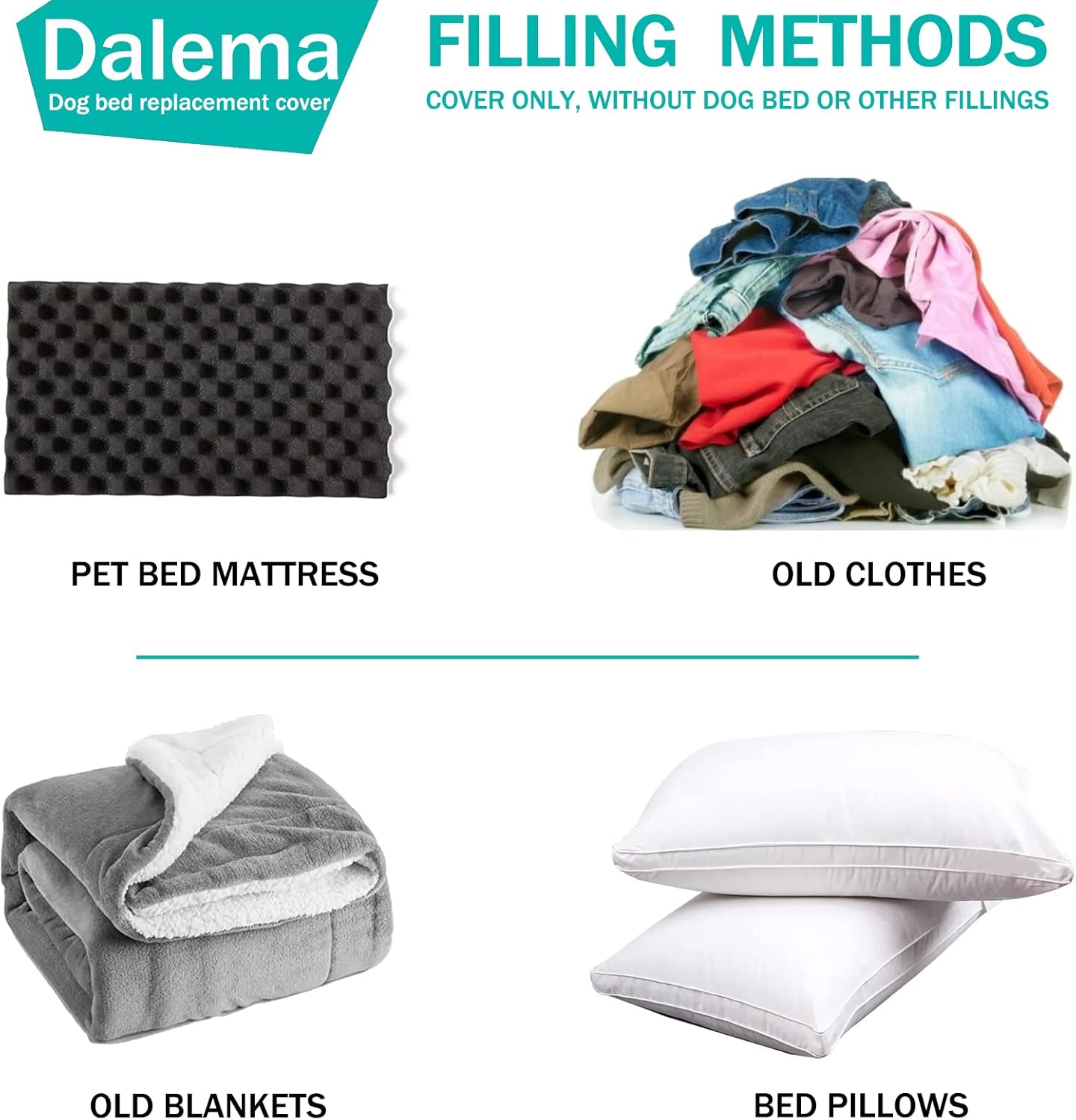 Dog Bed Cover,Waterproof Tough Plastic DIY Pet Bed Cover,Non Stick Hair Easy to Clean Rectangular Fillable Dog Bed Covers with Zipper(Dark Grey,44" L x 32" W x 4" Th,Cover Only)