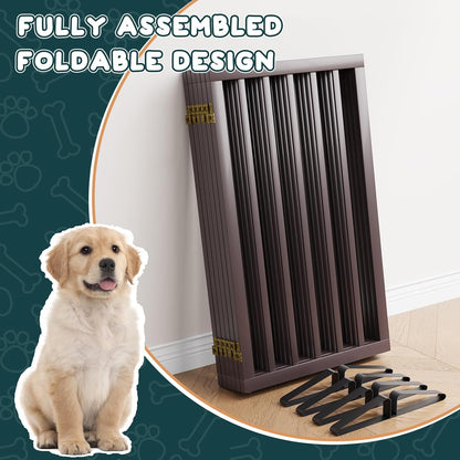 Freestanding Dog Gates Indoor, 3-Panel Pet Gates with 2 Metal Stands and 360° Hinge, 24" H Foldable Dog Gate for Stairs, Doorway, Kitchen, Expands Up to 55" Fully Assembled - Black Walnut