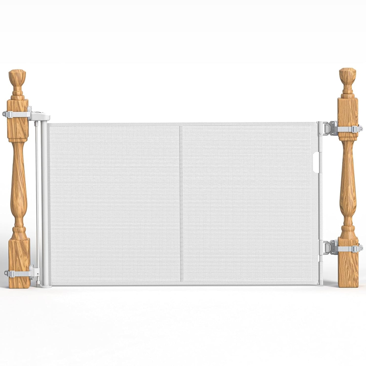 Upgraded Retractable Baby Gates for Stairs & Banister, Mesh Dog Gate Indoor, Extends to 55" Wide 33" Tall, Child Safety Gate for Stairway, Banister & Wall Mount (Gray)