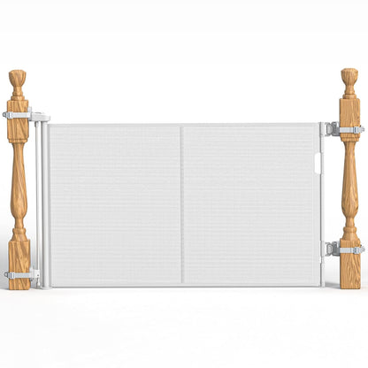 Upgraded Retractable Baby Gates for Stairs & Banister, Mesh Dog Gate Indoor, Extends to 55" Wide 33" Tall, Child Safety Gate for Stairway, Banister & Wall Mount (Gray)
