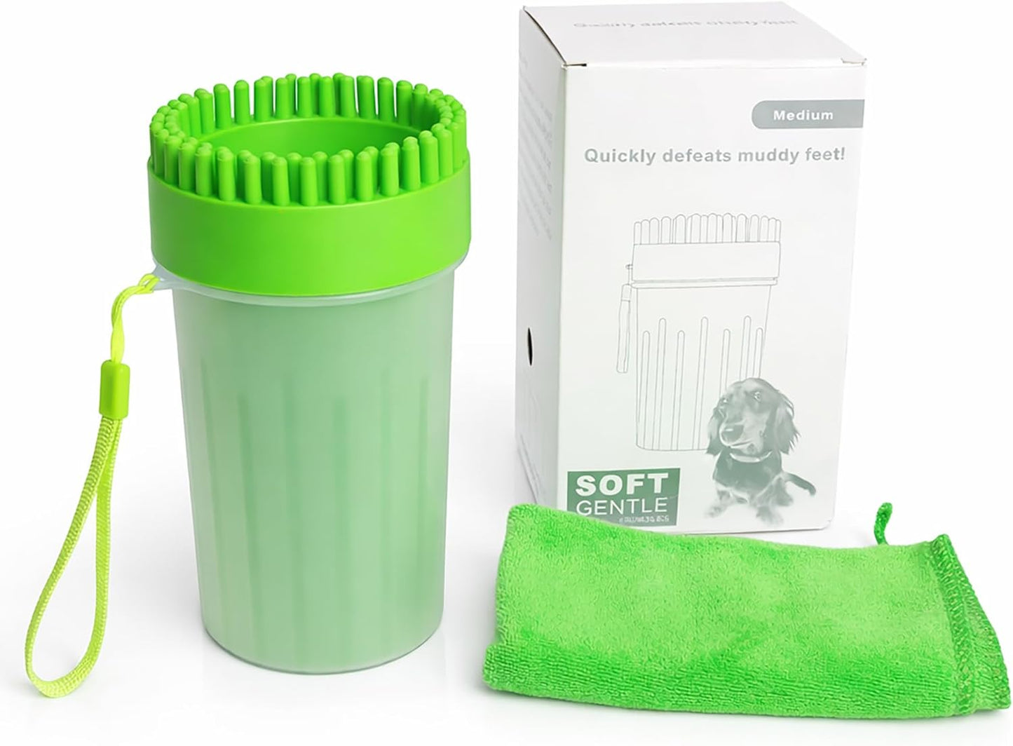 Dog Paw Cleaner Cup with Towel, Pet Paw Cleaner for Dogs & Cats, Portable Muddy Paw Washer with Soft Silicone Bristles, Deep Cleaning Paw Washer Cup (Blue)
