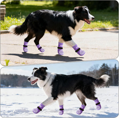 PUPTECK Anti Slip Dog Socks with Double Grippers for Hardwood Floors, Shoes for Hot/Cold Pavement, Boots & Paws Protectors to Prevent Licking, Traction Booties for Senior Small Large Dogs