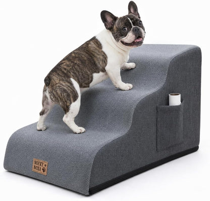 4-Step Dog Stairs for Small Dogs & Cats, 13.8" H Non-Slip Pet Steps with Side Storage Pocket, Sturdy High Density Foam Dog Ramp for Sofa, Couch & Chair, Washable Cover, Grey