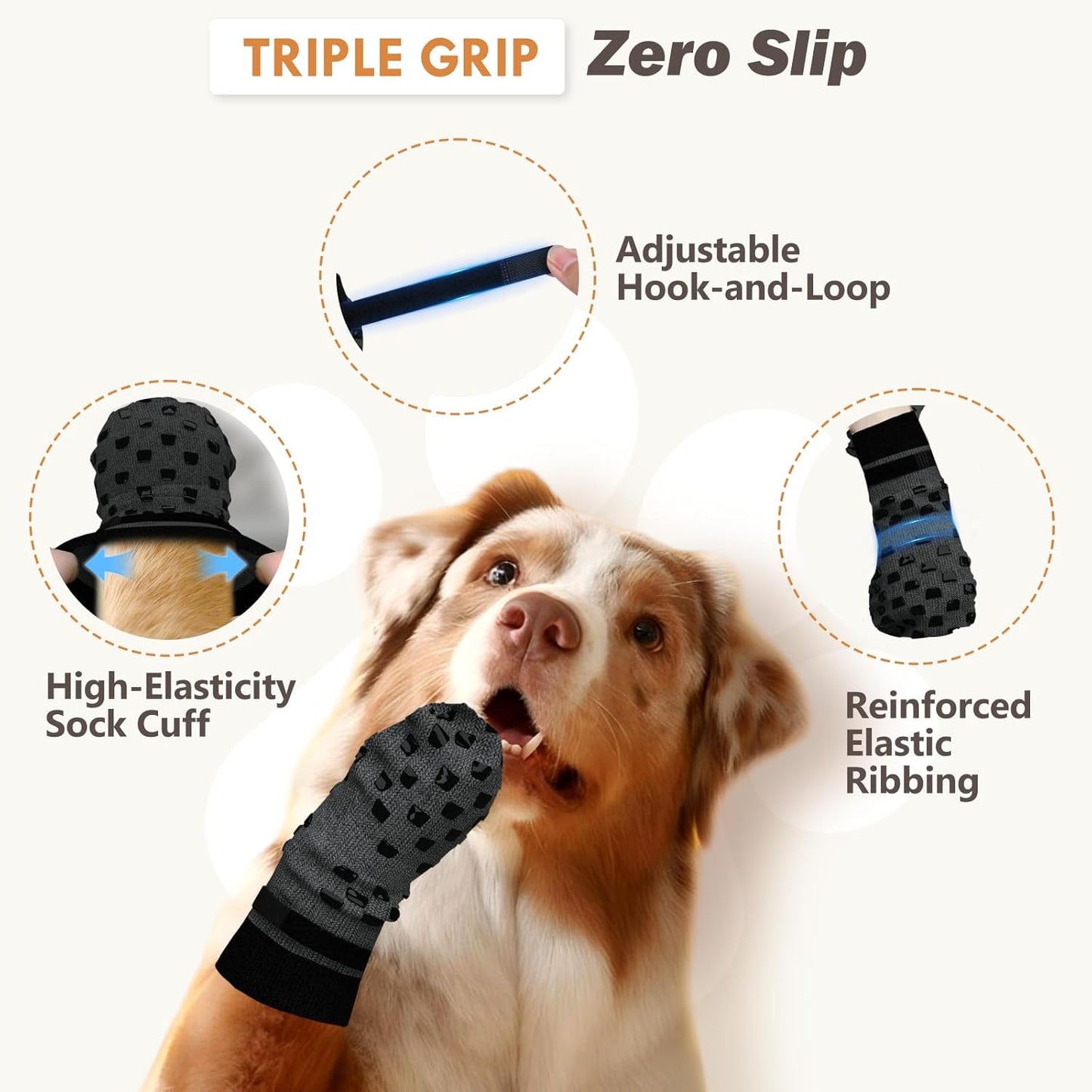 Anti Slip Dog Socks to Prevent Licking Paws, Dog Shoes for Hot/Cold Pavement, Dog Boots on Hardwood Floors, Traction Control Dog Booties & Paw Protectors for Small Medium Large Senior Dogs