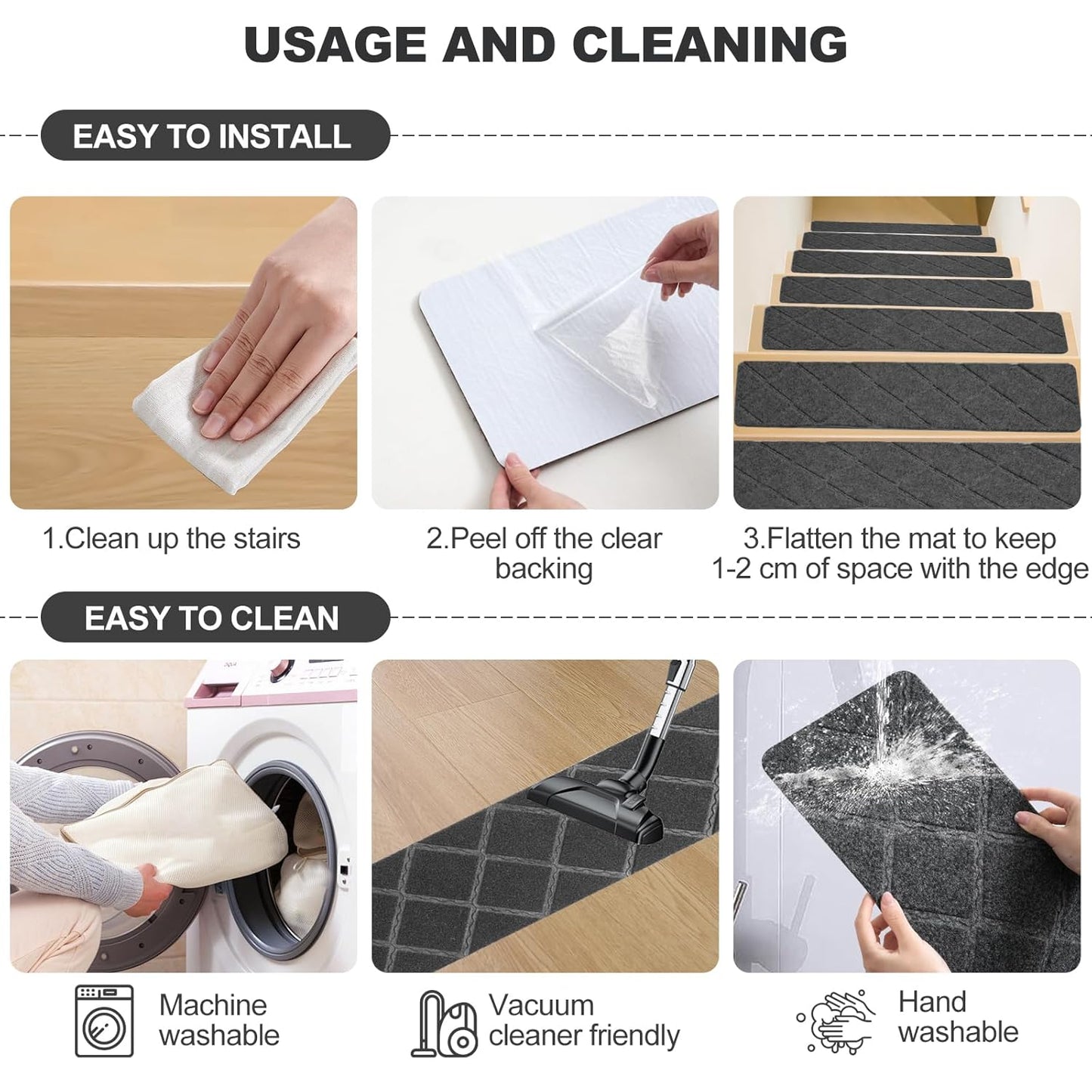 Stair Treads for Wooden Steps, 8" x 30" Non Slip Stair Runner, Peel and Stick Carpet Stair Treads with Reusable Adhesive, Indoor Stair Rugs Covers Mats Pads for Kids Elders Dogs, Brown 15Pcs