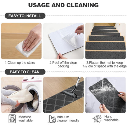 Stair Treads for Wooden Steps, 8" x 30" Non Slip Stair Runner, Peel and Stick Carpet Stair Treads with Reusable Adhesive, Indoor Stair Rugs Covers Mats Pads for Kids Elders Dogs, Brown 15Pcs