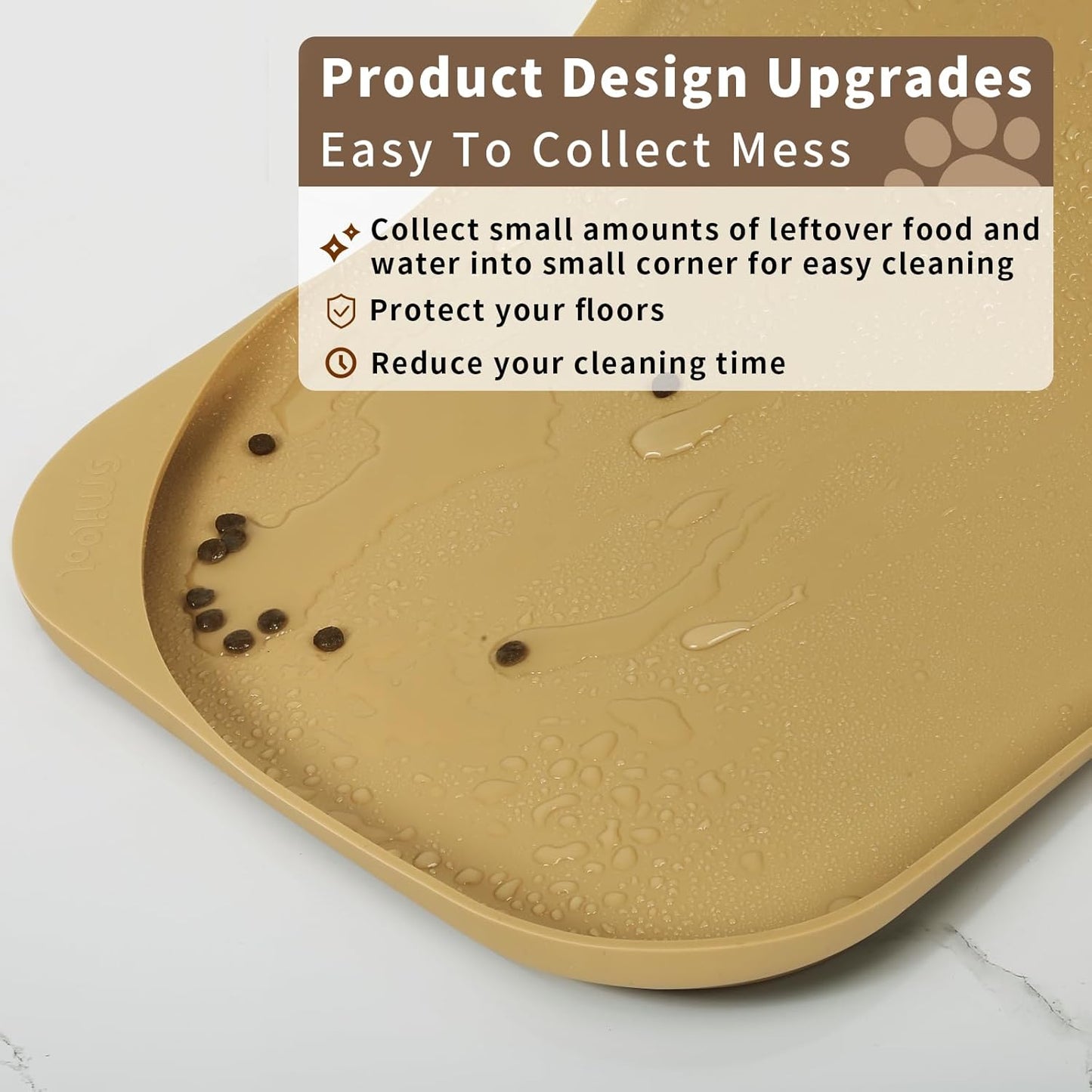 Smilool Silicone Pet Food Mat with Raised Edge for Food and Water Bowl, Dog Feeding Mats, Cat Food Trays for Floor Waterproof, Rubber Tray for Dogs and Cats, 19 x 12 x 0.7 Dark Brown