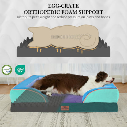 Comfort Expression Orthopedic Dog Bed for Extra Large Dogs 42x30 Inch, Waterproof Egg Crate Foam XL Pet Bed with Removable Bolsters, Dog Couch with Washable Cover & Non-Slip Bottom, Grey - Colors A