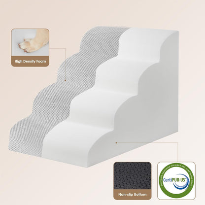 EHEYCIGA Curved Dog Stairs Ramp for High Beds 19.7" H, 4-Step Dog Steps for Small Dogs and Cats, Pet Stairs for High Bed Climbing, Non-Slip Balanced Pet Step Indoor, Grey