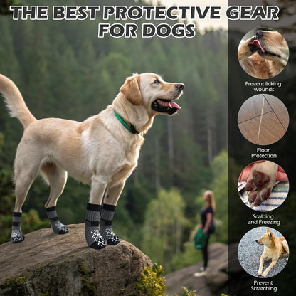 EXPAWLORER Anti Slip Dog Socks to Prevent Licking Paws, Dog Shoes for Hot Pavement, Dog Booties for Small Medium Large Senior Dogs, Traction Control Boots & Paw Protectors for Hardwood Floors