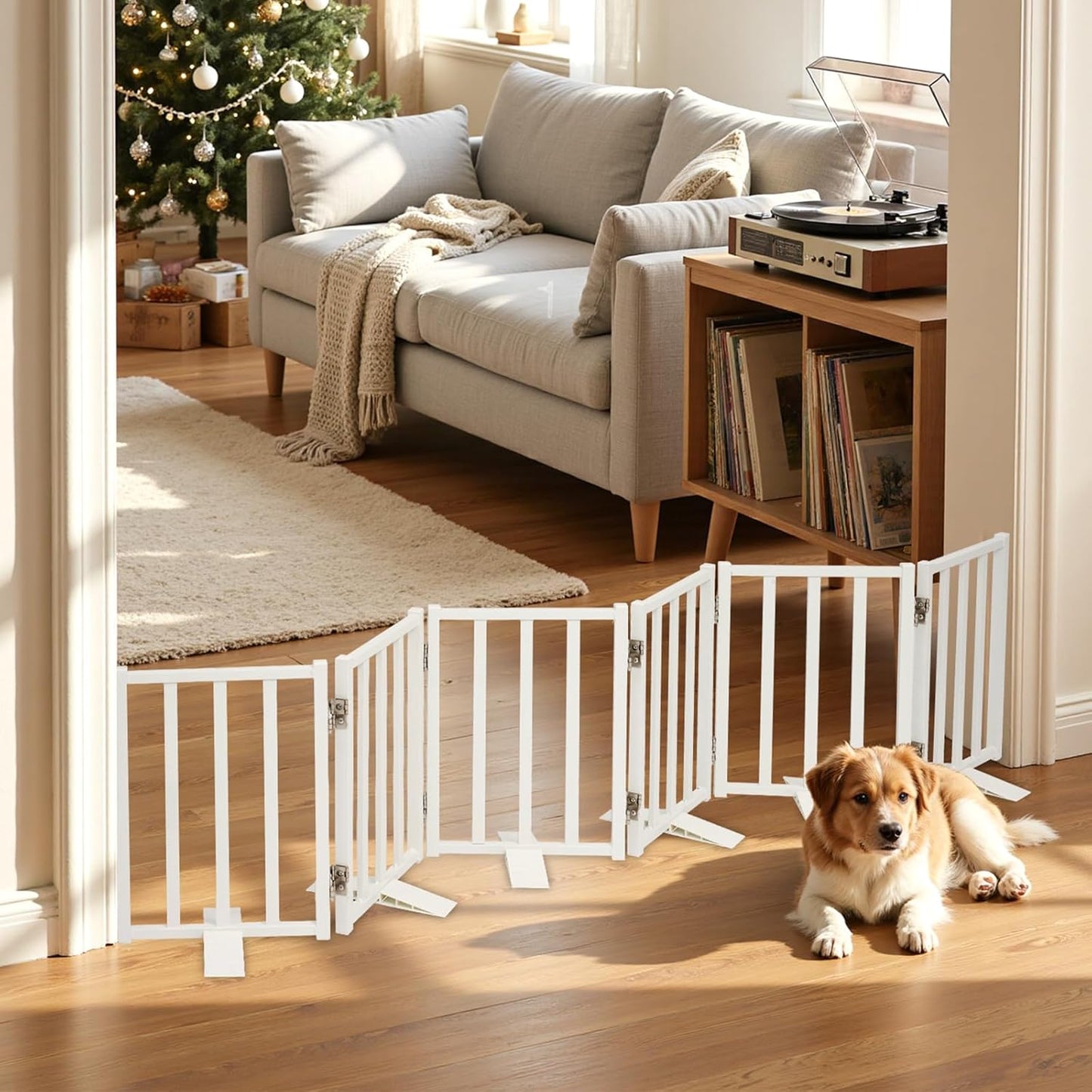Snagle Paw Short Dog Gate,16.5" Tall Freestanding Metal Dog Gate Only for Small Dogs with Support Feet Easily Step Over,Up to 48" Wide Puppy Gate Indoor for Stairs,Doorways(Black,4 Panel)