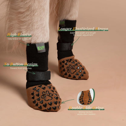 EXPAWLORER Anti Slip Dog Socks to Prevent Licking Paws, Dog Shoes for Hot Pavement Walk, Dog Booties for Hardwood Floors, Dog Boots & Paw Protectors with Grippers for Small Medium Large Senior Dogs M
