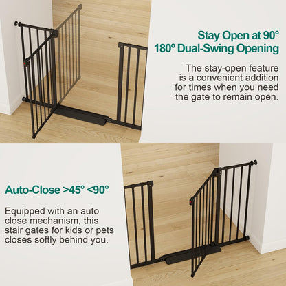 Miumoon 29.7-46" Baby Gate for Stairs with Banister Adapter Y-Spindle Rods, 30.5" Tall, Easy-Install Pressure Mounted Baby Gate for Doorways, Auto-Close Dog Gate Indoor for Child and Pets
