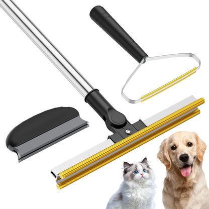 3 in 1 Carpet Rake for Pet Hair Removal, Tool Set of 3, 55” Long Handle Carpet Pet Hair Removal Carpet Scraper Dog Cat Hair Remover for Sofa, Couch, Car, Rug